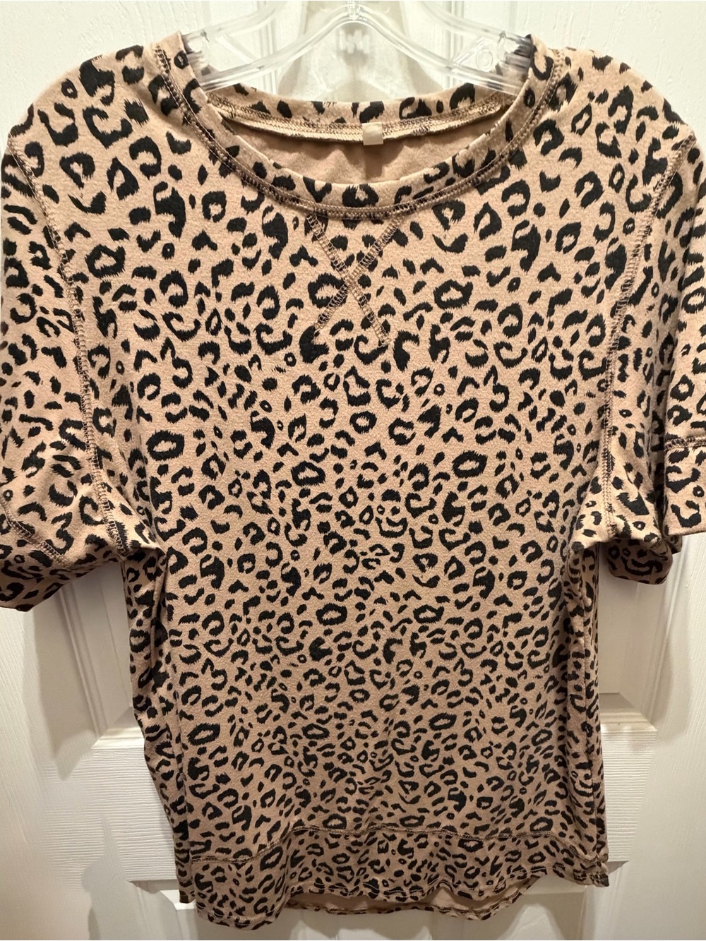 Leopard Print Short Sleeve Top - Tan/Black